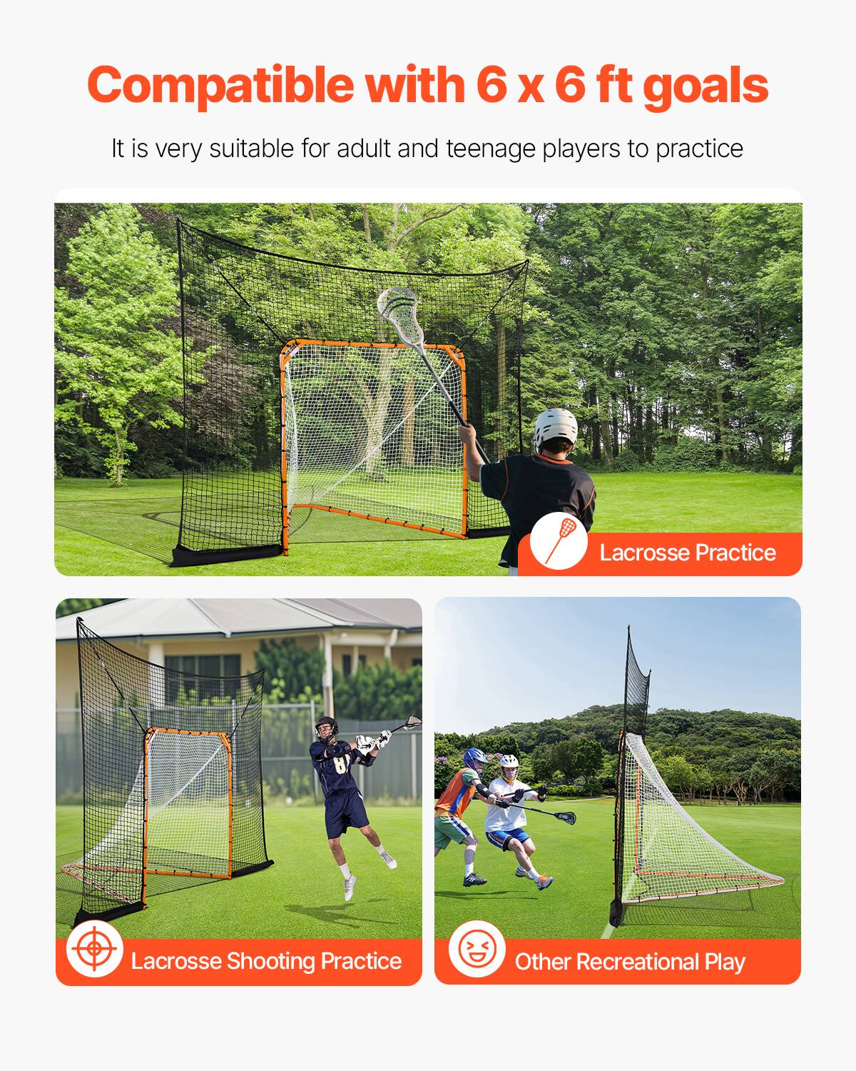 Compatible with 6 x 6 ft goals
It is very suitable for adult and teenage players to practice
Lacrosse Practice
Lacrosse Shooting Practice
Other Recreational Play