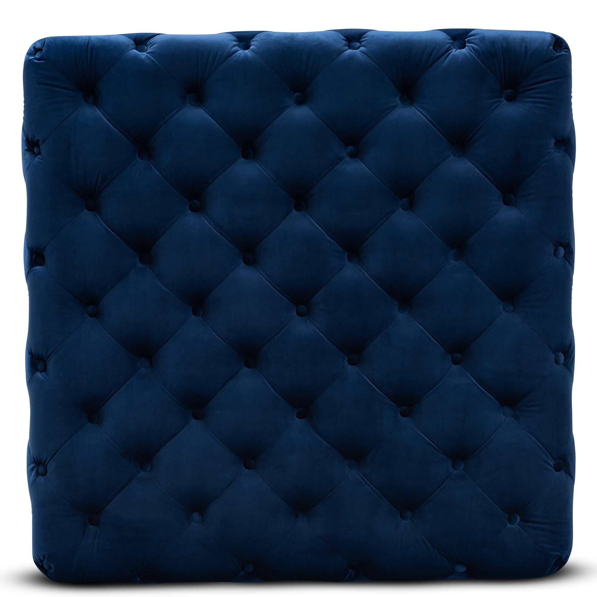 Left. Baxton Studio - Verene Glam and Luxe Velvet Fabric Upholstered Gold Finished Square Cocktail Ottoman - Royal Blue/Gold.
