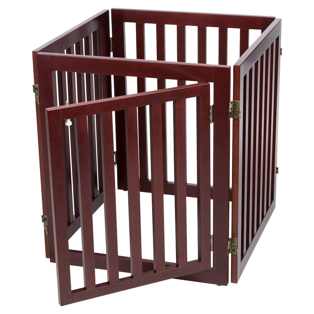Alt View 3. TRIXIE - 4-Panel Convertible Wooden 80" Freestanding Pet Gate - Pen with Pet Door, Brown - Espresso Brown.