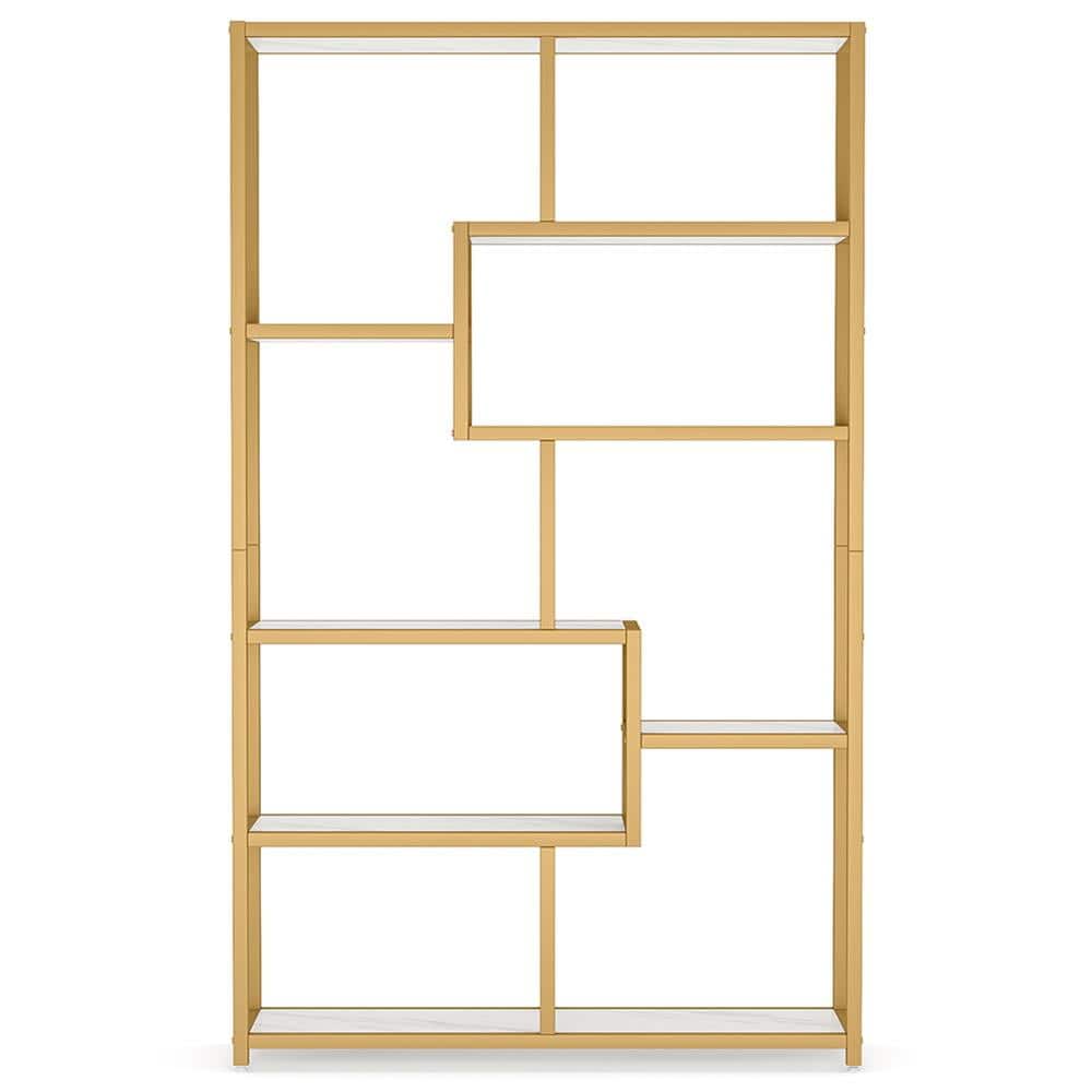 Kadyn - Bookshelf, Storage Shelf, Bookcase,Modern Bookshelf, 8-Open Shelf Etagere Bookcase Storage Organizer - White& Golden