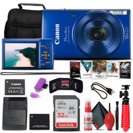 Canon - PowerShot ELPH 190 IS Digital Camera (Blue) + 32GB Card + More Bundle