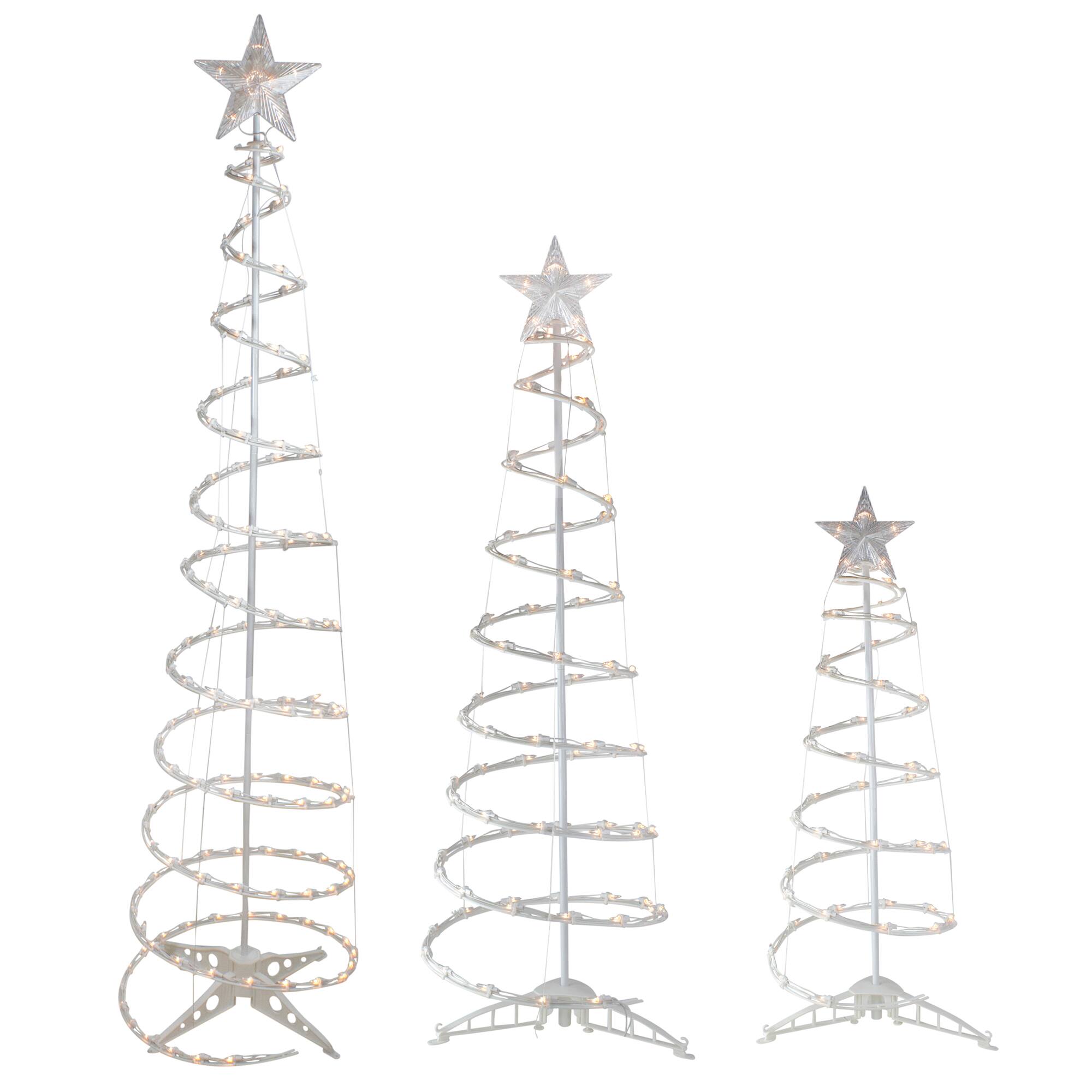 Alt View 1. Northlight - Pre-lit Spiral Outdoor Christmas Trees - 3' 4' and 6' - Clear Lights - Set of 3 - White.