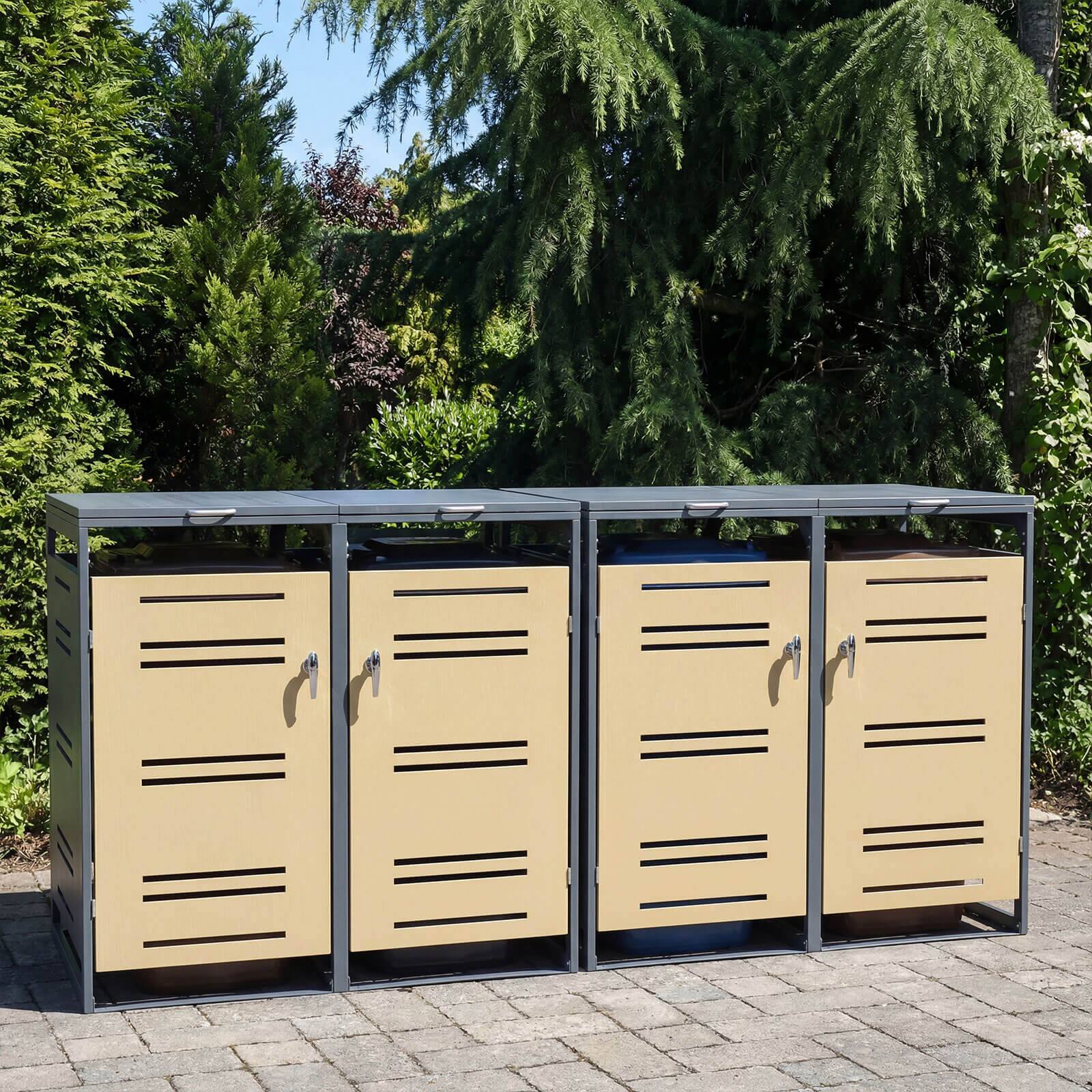 Alt View 4. Costway - Costway 44 CU.FT Outdoor Metal Garbage Bin Storage Shed with Gas Strut & Shock Absorber - Gray & Yellow.