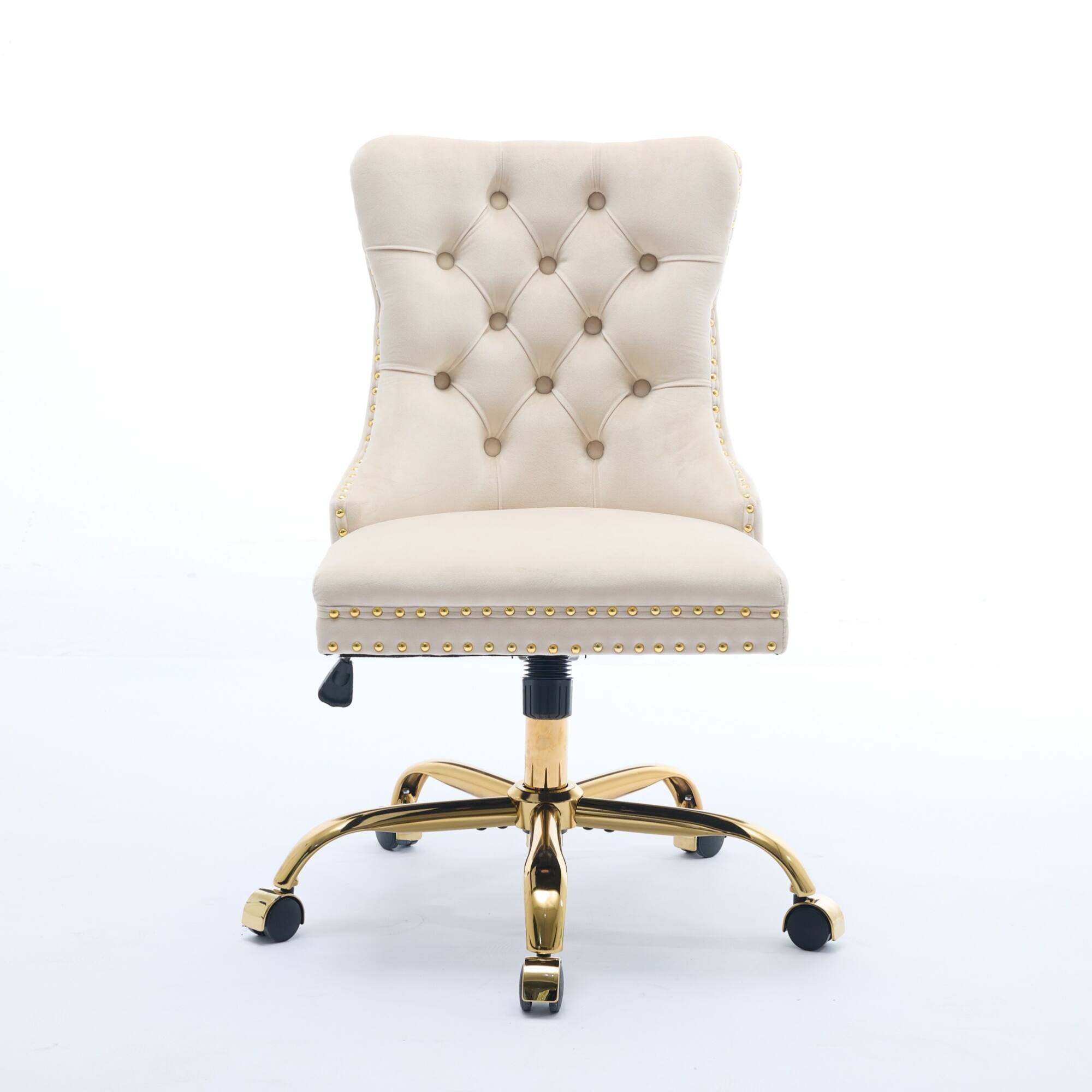Angle. GOODSILO - Modern Velvet Upholstered Office Chair with Tufted Button Design and Golden Metal Base for Home Workspace - Beige.