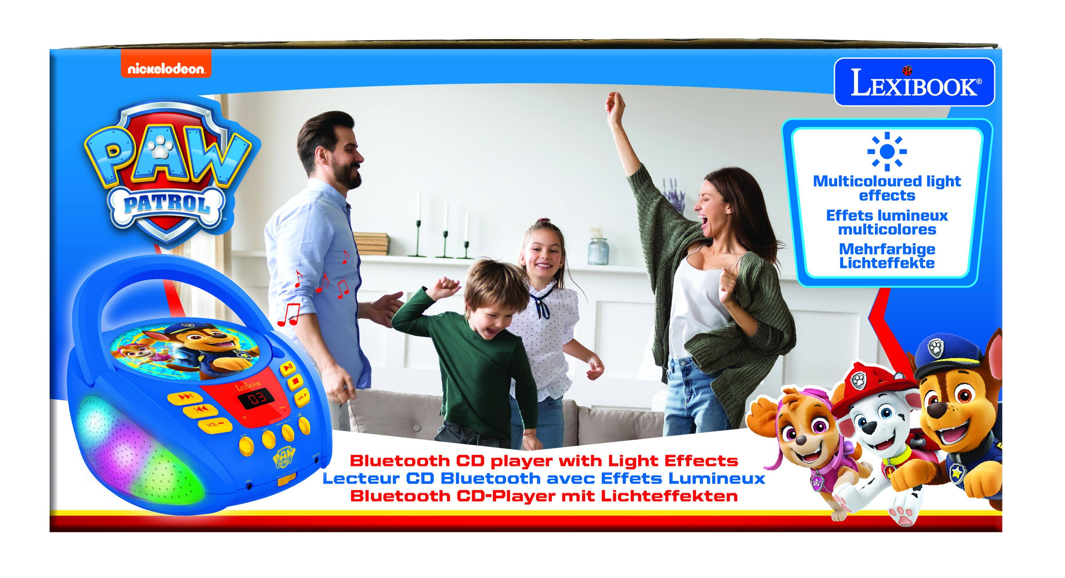 nickelodeon PAW PATROL LEXIBOOK Multicoloured light effects Effets lumineux multicolores Mehrfarbige Lichteffekte Lebre 144 EO 144 1- -T AR Bluetooth CD player with Light Effects Lecteur CD Bluetooth avec Effets Lumineux Bluetooth CD-Player mit Lichteffekten