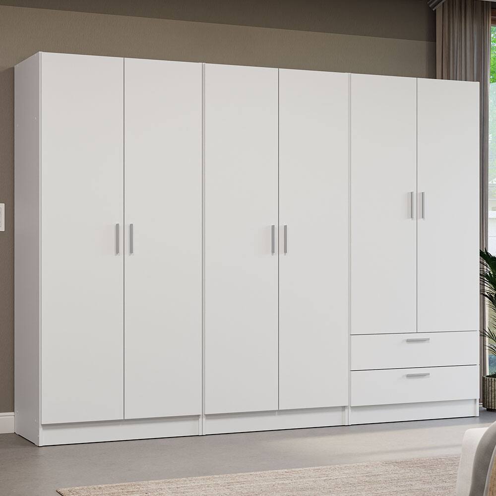 Angle. Madesa - MADESA 6 Doors 2 Drawers Wardrobe Set with Shelves and Hanging Space 94"L- White - White.