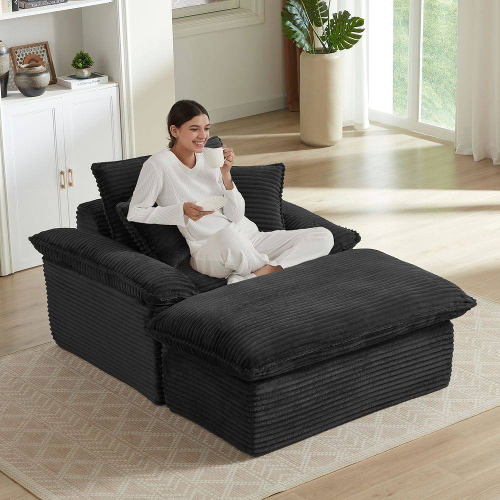Kadyn - 51.97 inch modern comfortable cushioned compression single seat sofa with unique footrest design - Black