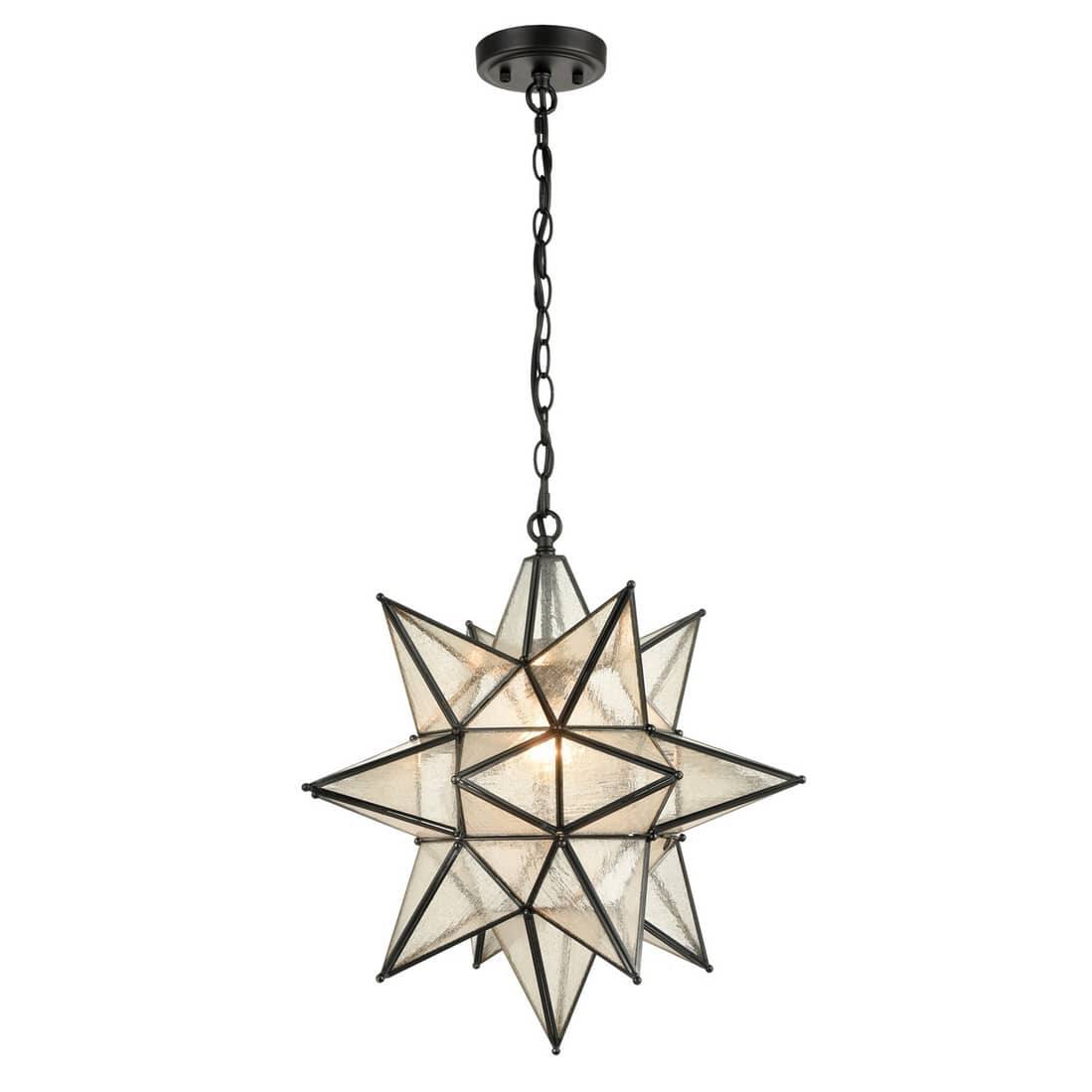 Alt View 3. MOOSE - Moravian Star Pendant Chandelier Seeded Glass Black Light 19 - Black.