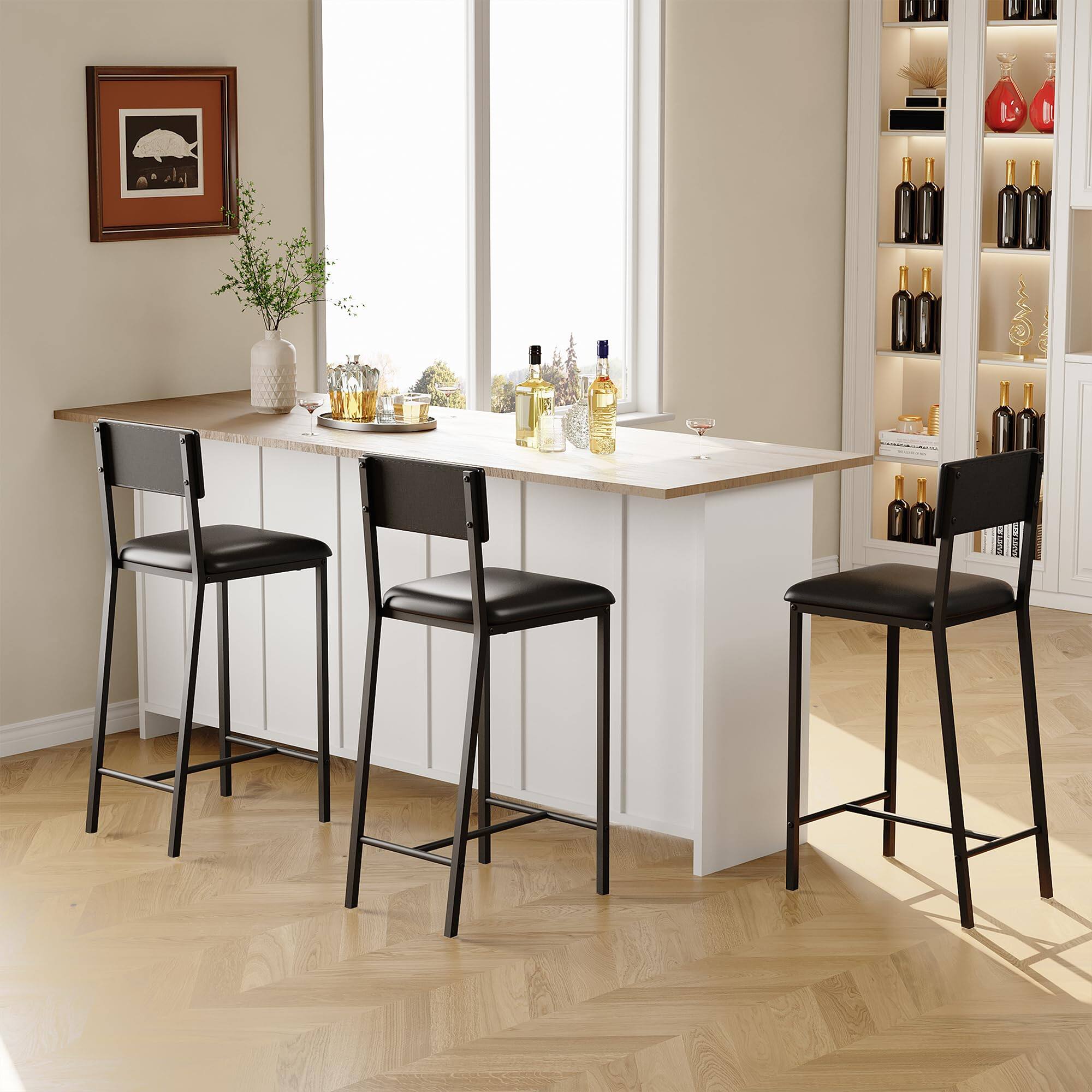 Alt View 2. Homhougo - Dining Chairs Set of 2 Upholstered PU Dining Chairs Curved Backrest, Modern Dining Room Chairs Kitchen Chairs - Black.