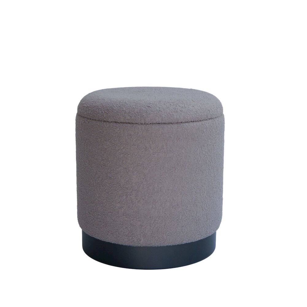 Front. Carolina Chair & Table - Handwoven Hephaestus Silver Boucle Storage Ottoman - Silver.