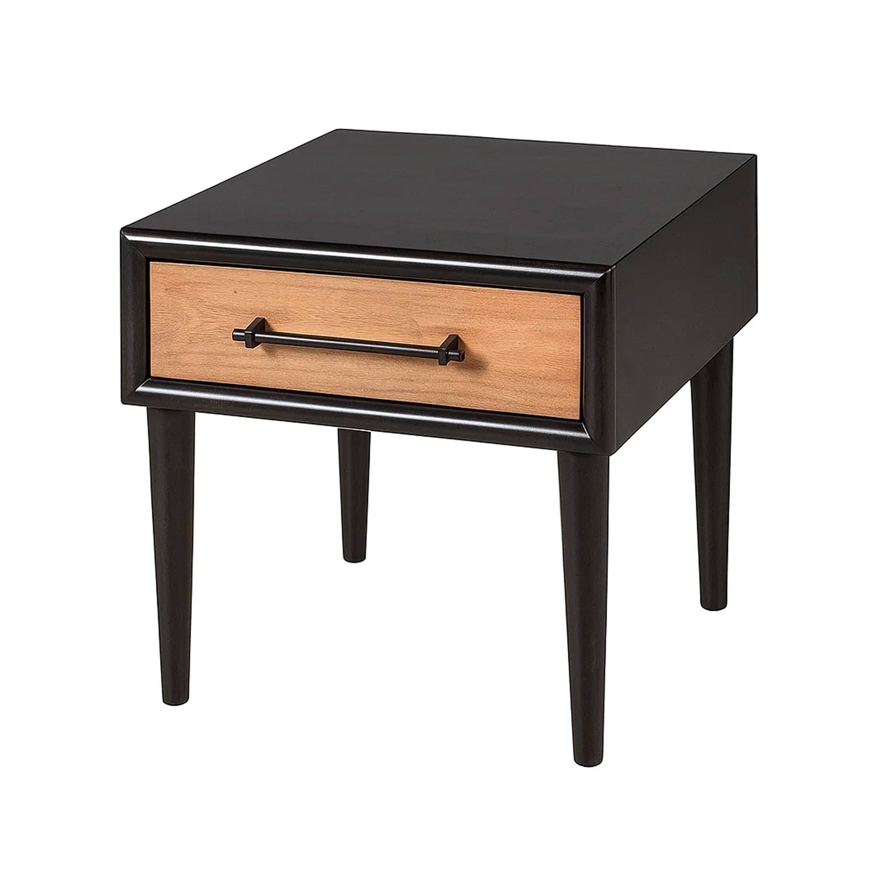 Back. Manhattan Lane - Lucas Side End Table, 1 Drawer, Brown, Black Solid Rubberwood, 24 Inch - White Wash Brown, Black.