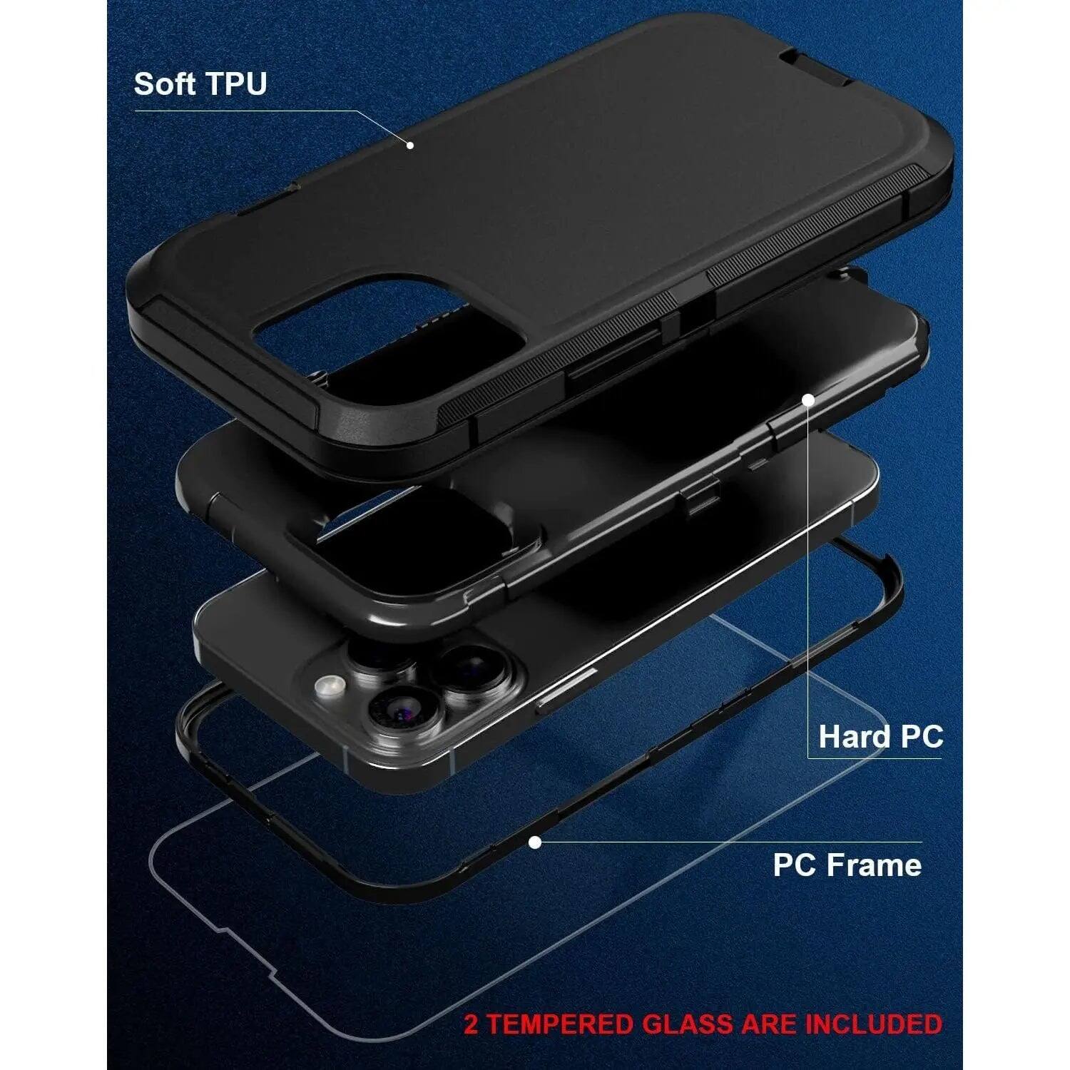 Soft TPU  
Hard PC  
PC Frame  
2 TEMPERED GLASS ARE INCLUDED