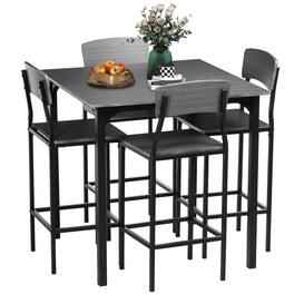 Homcom - 5-Piece Counter Height Bar Table with Space-Saving Design, Square Kitchen Table and Chairs Set with Footrest, Metal Legs - Gray