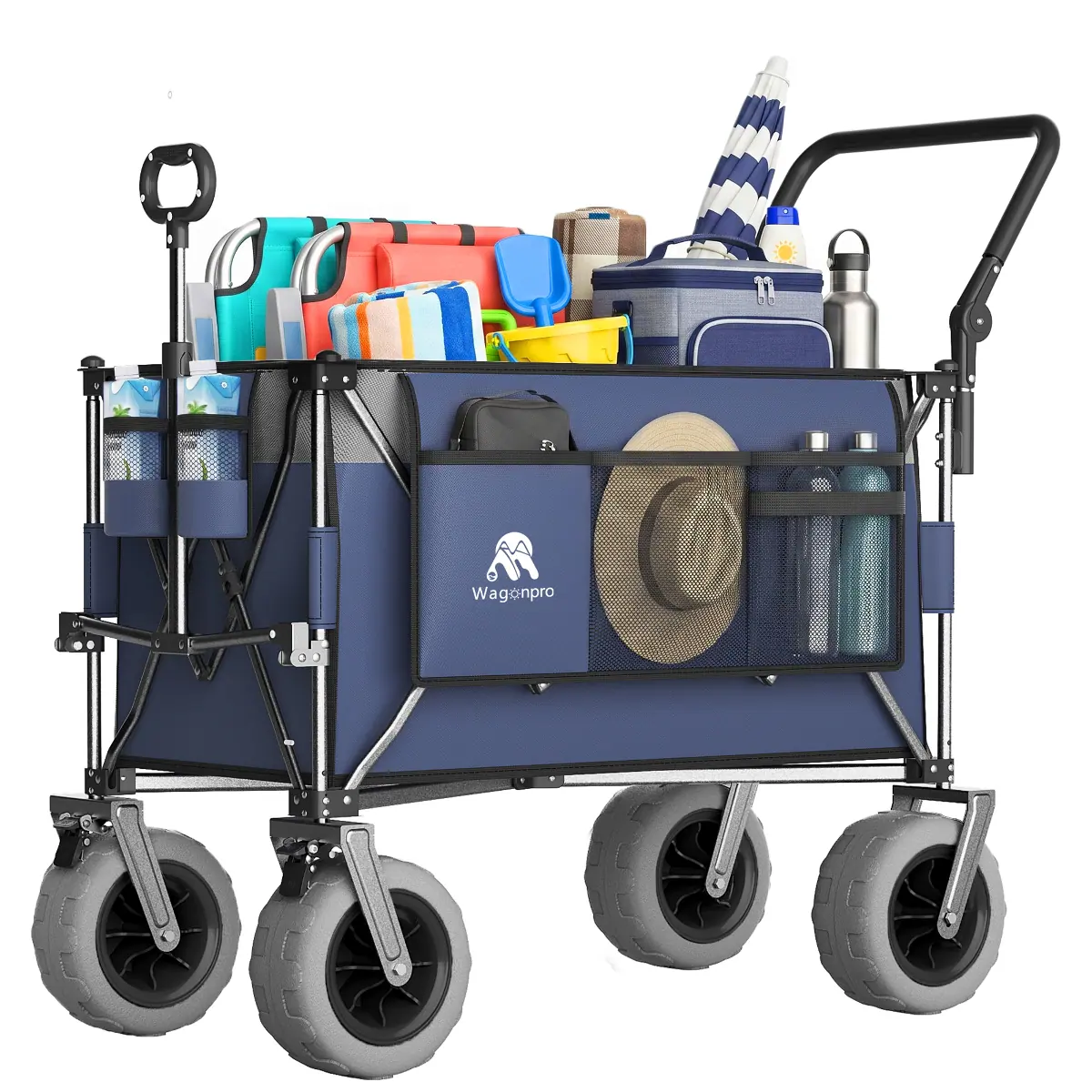 Loheer - Folding Wagon Cart with All Terrain Beach Wheels and Adjustable Push Pull Handles
