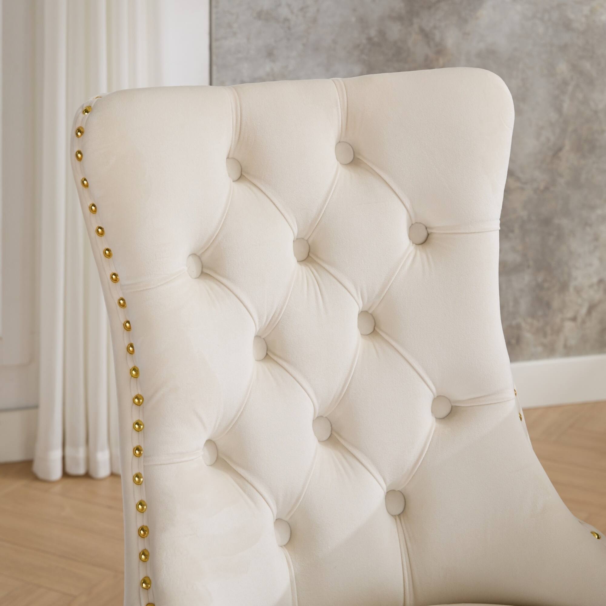 Alt View 5. GOODSILO - Modern High-End Tufted Velvet Upholstered Dining Chairs with Solid Wood Legs and Nailhead Trim, Set of 2 - Milk White.