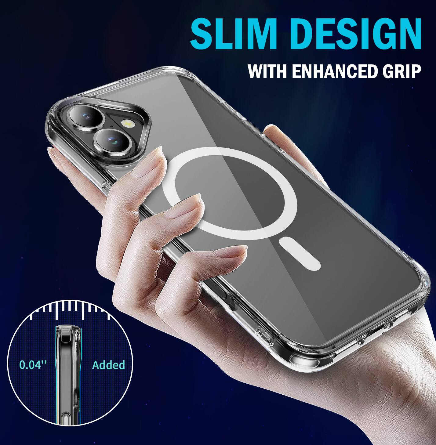 SLIM DESIGN WITH ENHANCED GRIP

0.04" Added