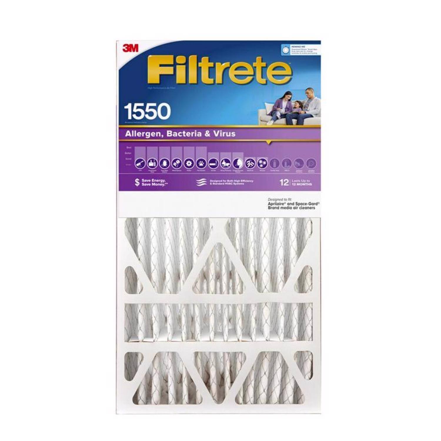 3M Filtrete 1550 Allergen, Bacteria & Virus - Save Energy $ Save Money - Lasts 12 MONTHS Designed for Aprilaire and Space-Gard Brand media air cleaners