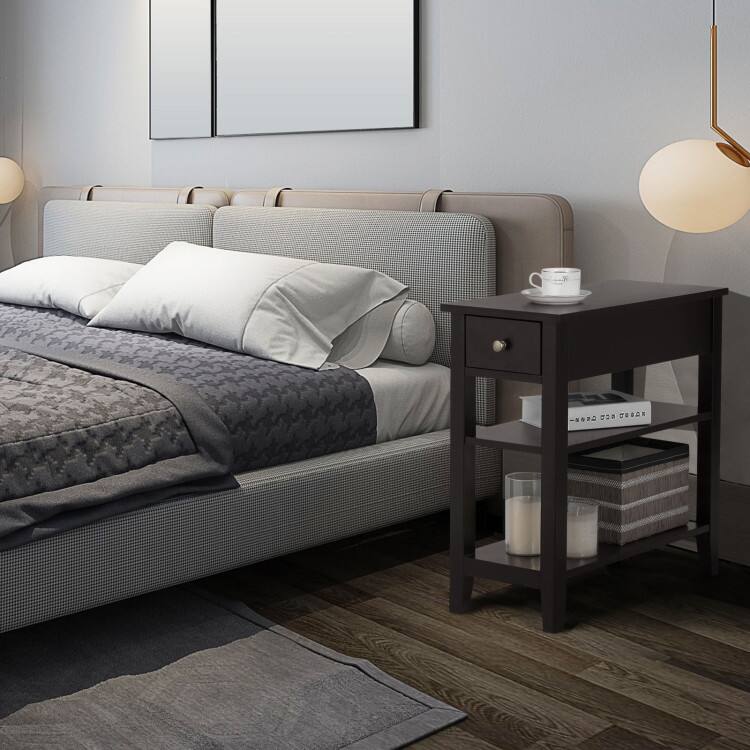 Alt View 1. SlickBlue - 3-Tier End Table with Drawer Slideway and Double Storage Shelves for Living Room - Brown.