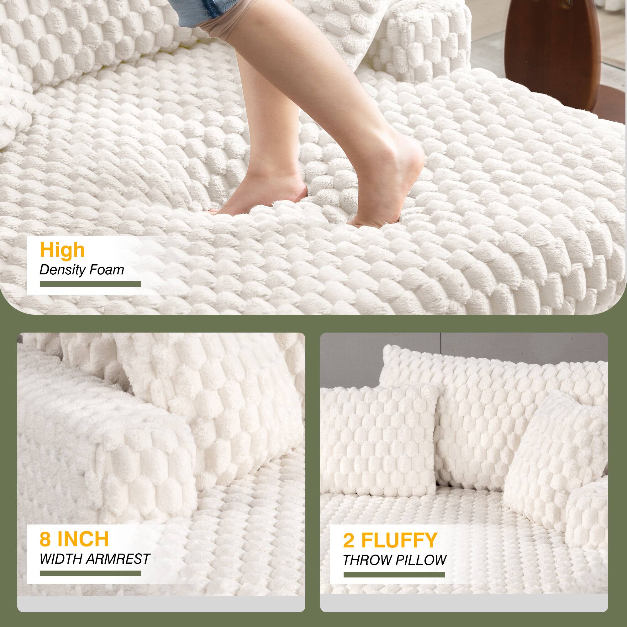 High Density Foam, 8 INCH WIDTH ARMREST, 2 FLUFFY THROW PILLOW