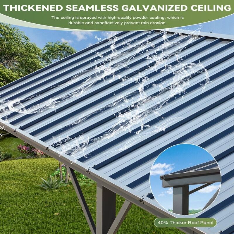 THICKENED SEAMLESS GALVANIZED CEILING

The ceiling is sprayed with high-quality powder coating, which is durable and can effectively prevent rain erosion.

40% Thicker Roof Panel