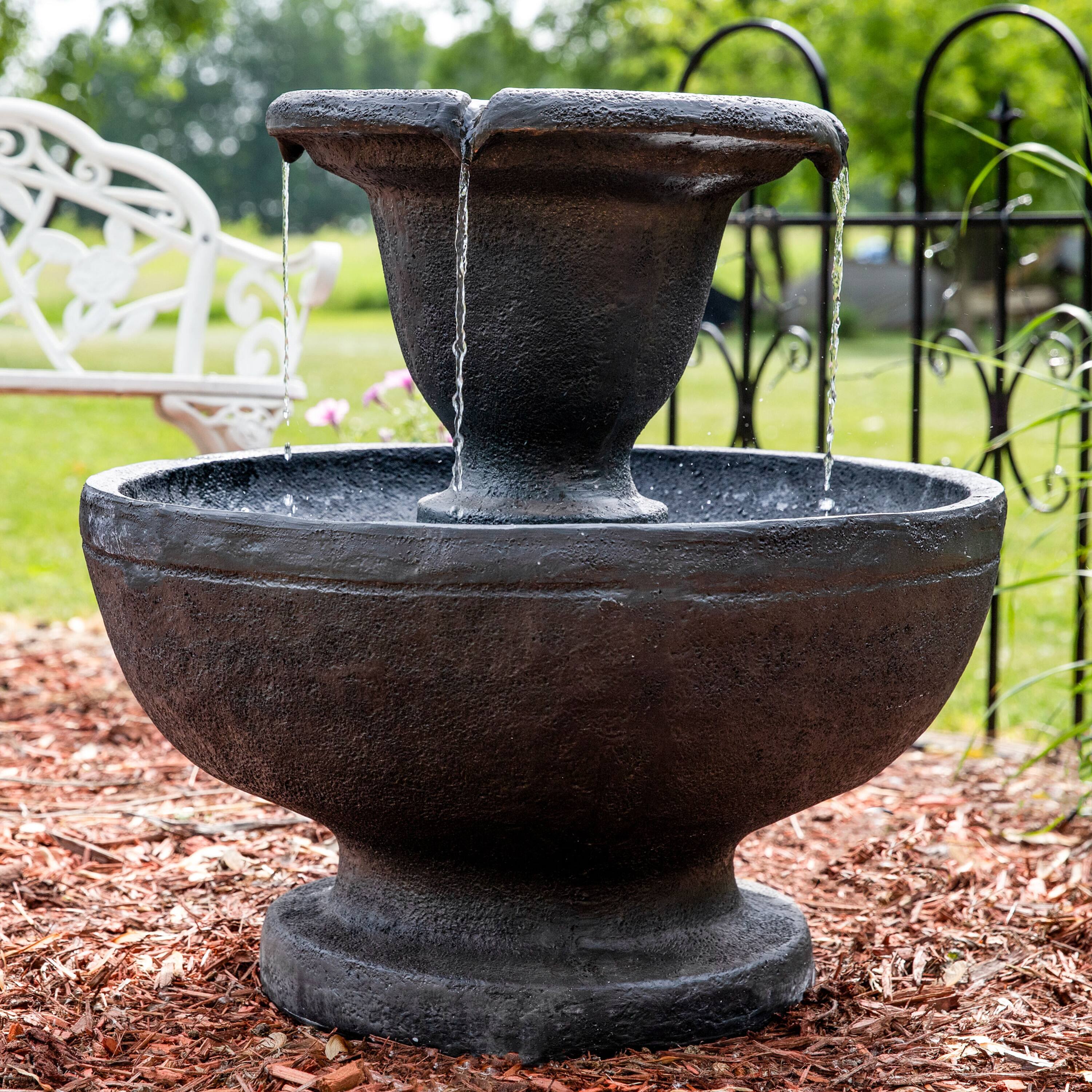 Alt View 3. Sunnydaze - Streaming Falls Polyresin Outdoor 2-Tier Water Fountain - Grey.
