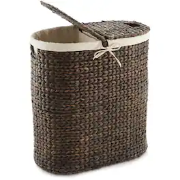 Casafield - 2-Section Oval Laundry Hamper Basket w Lids and Liner Bags for Clothes - Espresso
