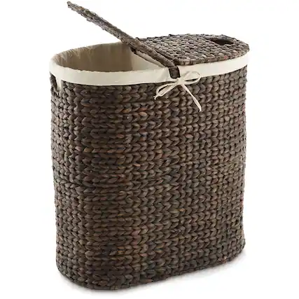 Front. Casafield - 2-Section Oval Laundry Hamper Basket w Lids and Liner Bags for Clothes - Espresso.
