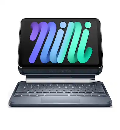 Front. Dexnor - Keyboard&Case for iPad mini 7 (A17 Pro)/Mini 6 with Magnetic Floating Cantilever Stand, Trackpad Pencil Holder Backlit - Blue.