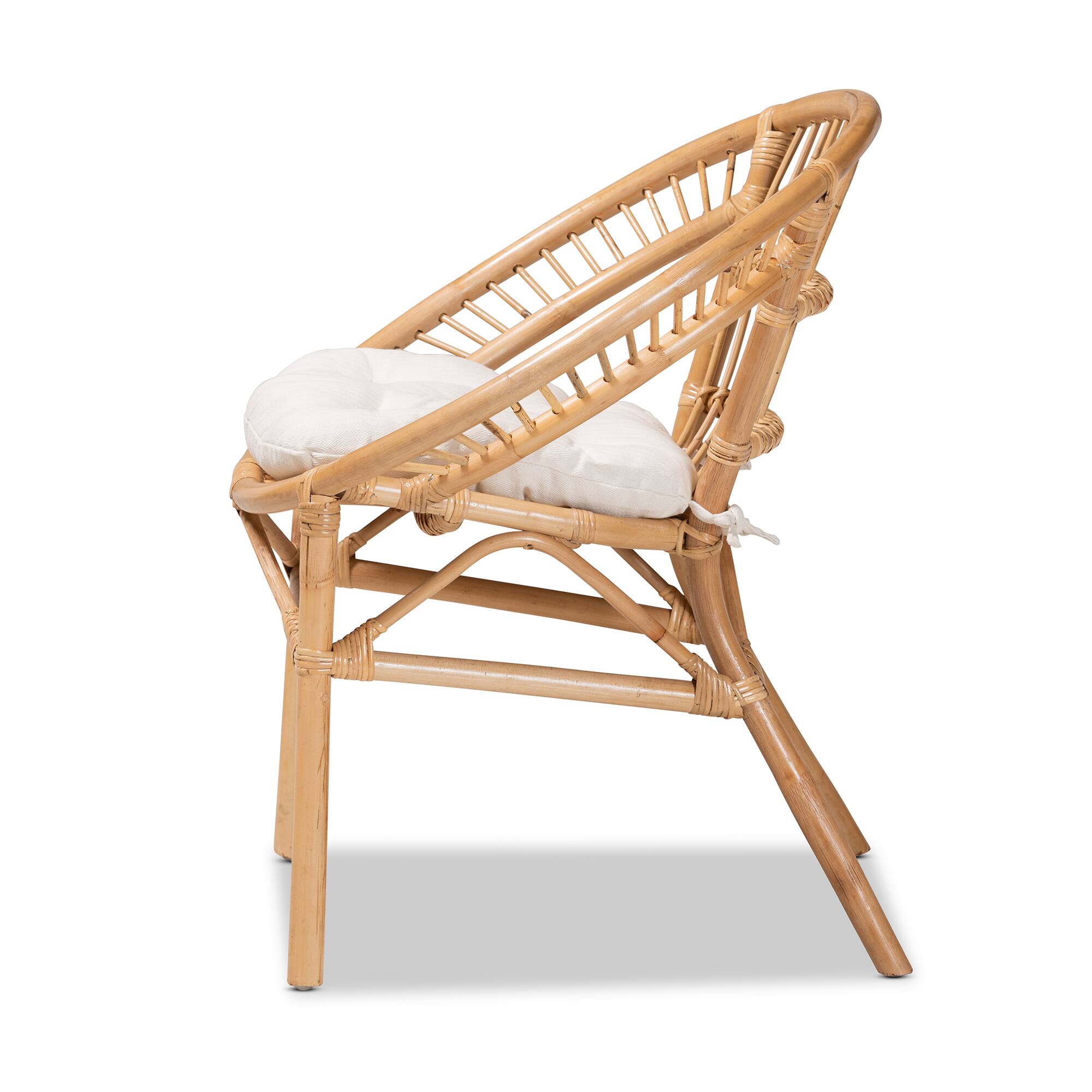 Left. bali & pari - Adrina Modern Bohemian Rattan Dining Chair - White/Natural Brown.