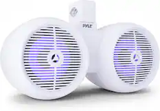 Front. Pyle - 8" Dual Marine Wakeboard Speaker - 2-Way Mini Box with LED Lights, Water Resistant, White.