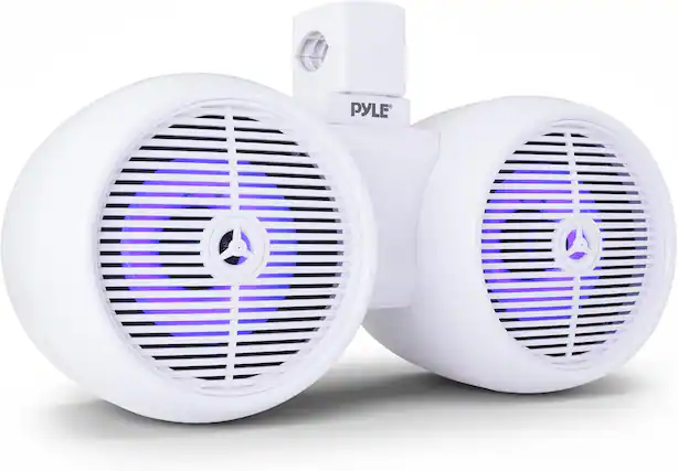 Front. Pyle - 8" Dual Marine Wakeboard Speaker - 2-Way Mini Box with LED Lights, Water Resistant, White.
