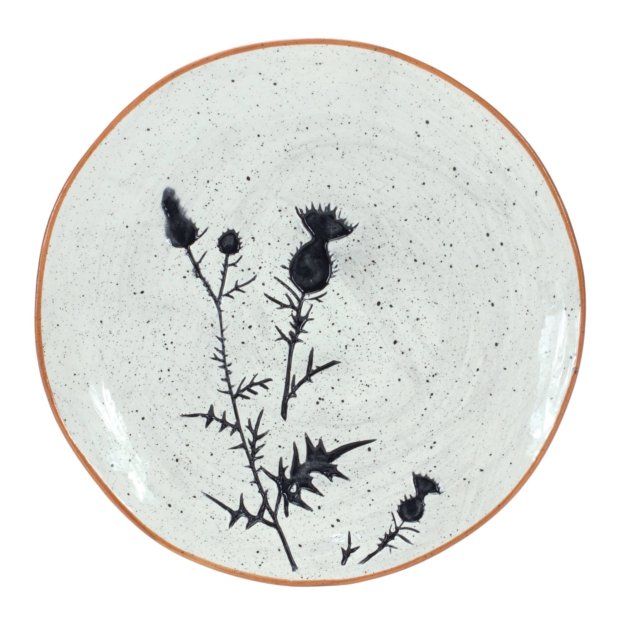 Left. BreeBe - Rustic Thistle Etched Plate with Speckled Finish (Set of 4) - Black, White.