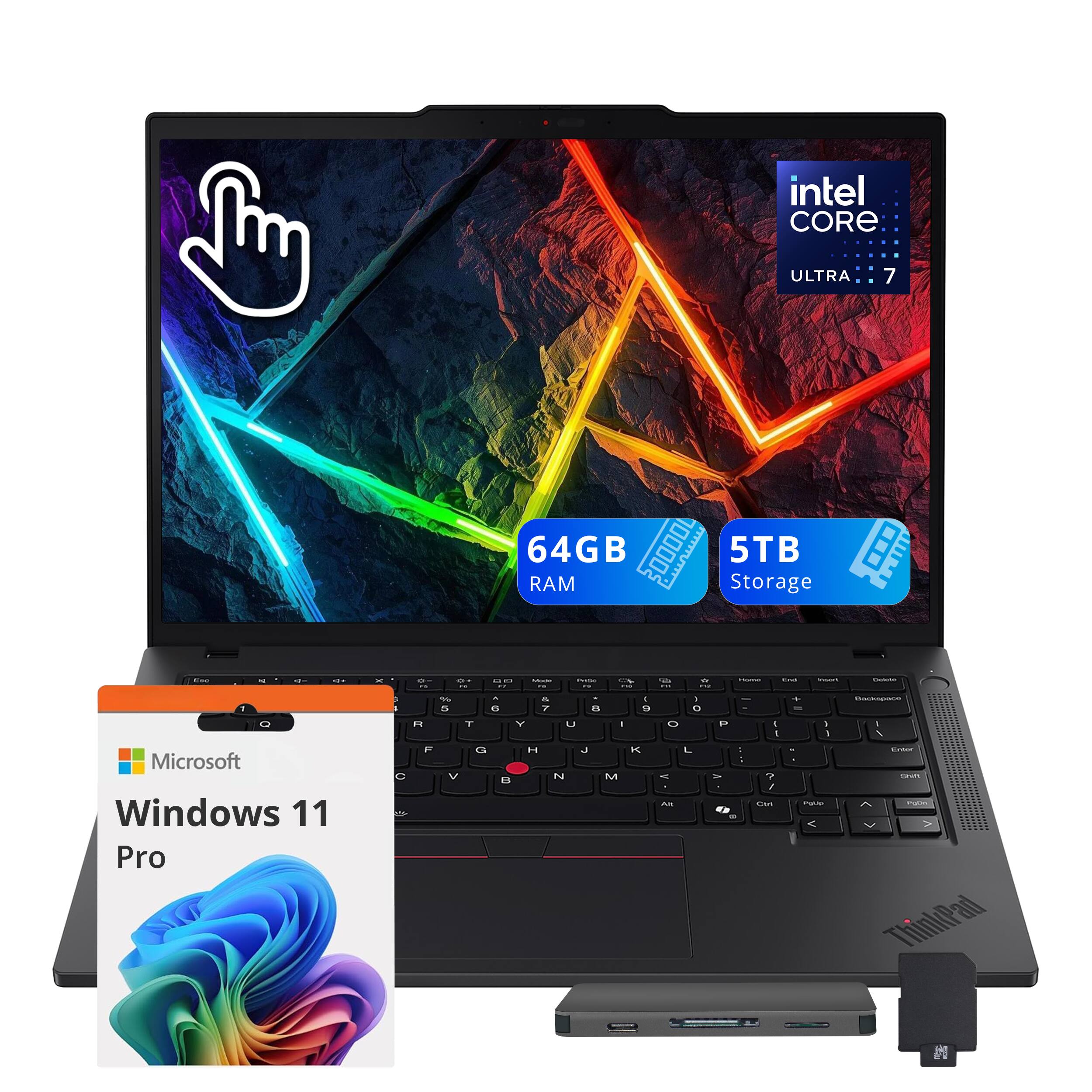 Lenovo - ThinkPad T14 Gen5 14" A Touch Notebook,Intel Ultra 7 165U vPro Technology,64GB RAM,4TB SSD+1TB Dock Set,Win11Pro - Black