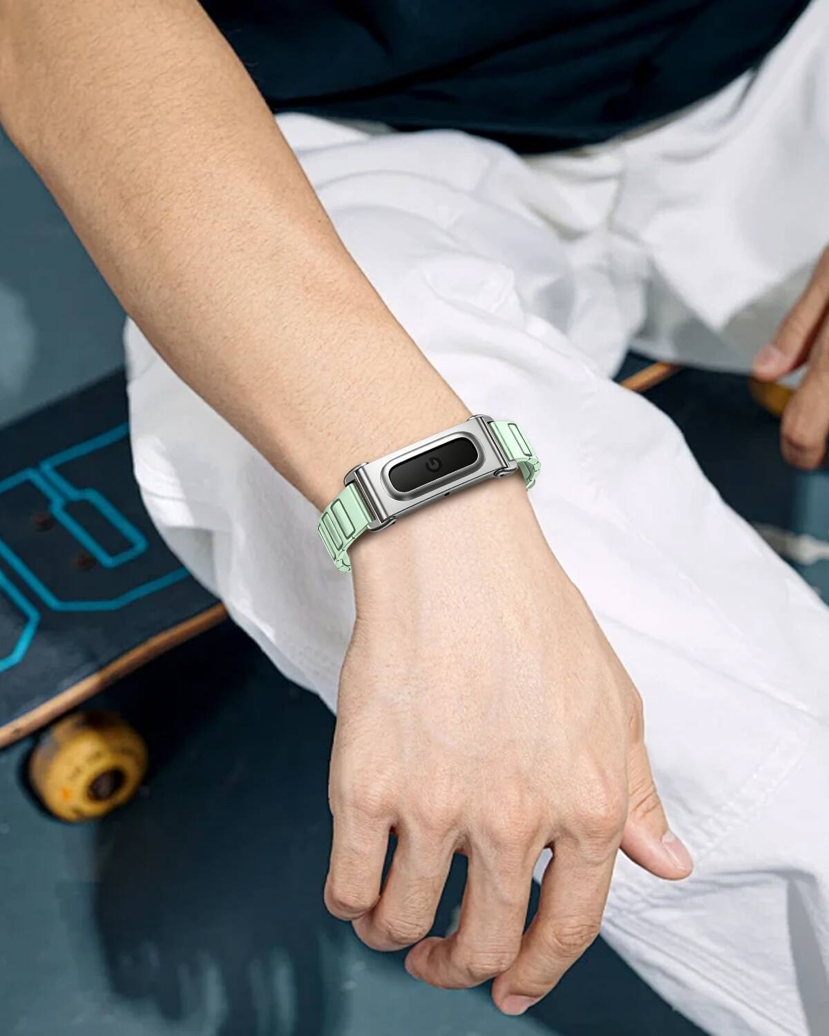 Alt View 2. Fintie - Magnetic Silicone Sport Loop Band for Google Fitbit Air, Soft Silicone Adjustable Strap Replacement Wristband - Ice Cyan.
