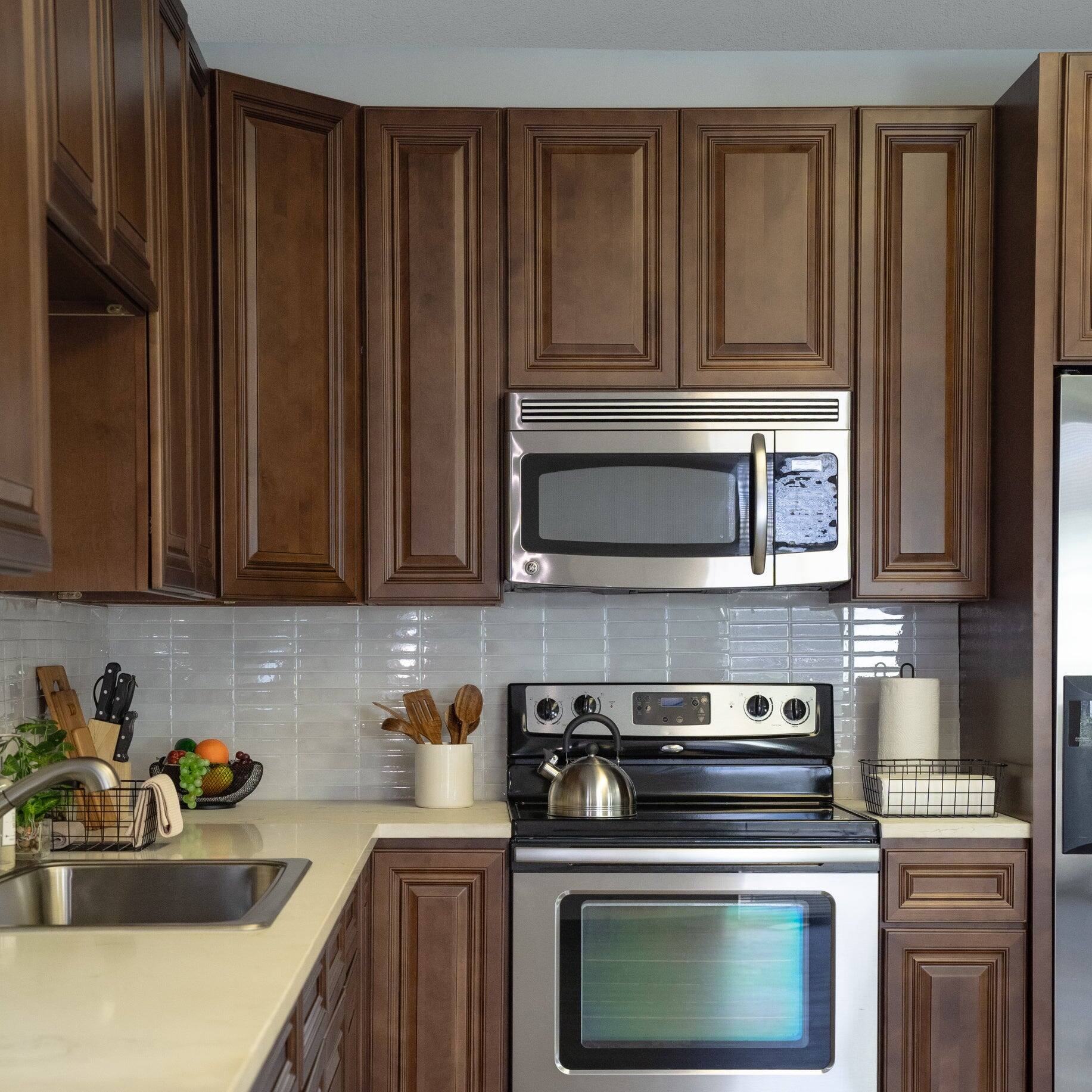 Alt View 8. Boyel Living - 18 Inch Dark Caramel Kitchen Base Cabinet with Solid Wood Frame and Soft-Close Hinges - Dark Caramel.