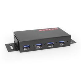 Gearmo - 4-Port USB 3.0 Hub - 5Gbps - Surge Protection - Surface Mount Ready - Includes Power Adapter - Black