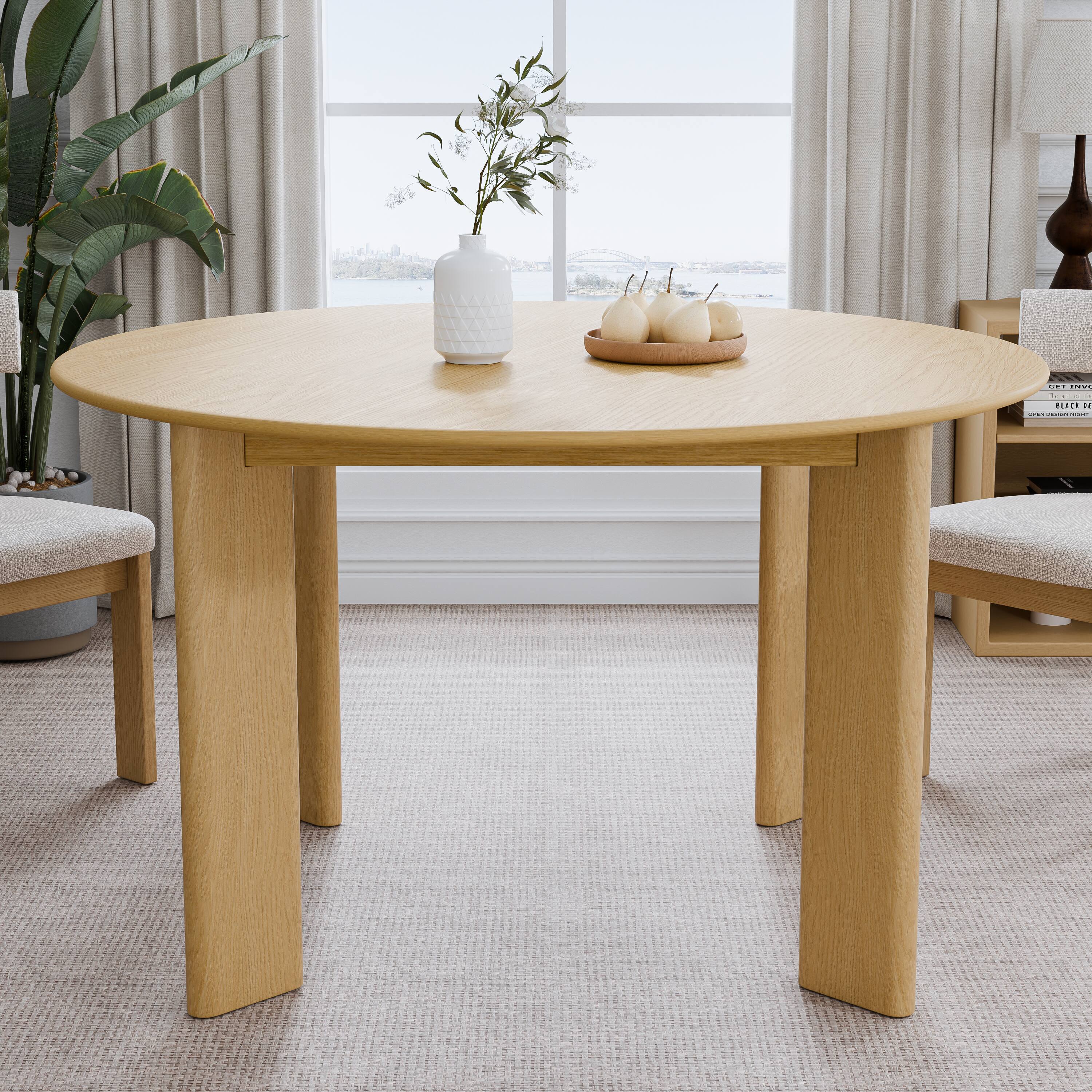 Front. Lirago - 52in. Tapered Leg Round Natural Dining Table Solid Wood Timeless Style,Seats 8 People - Beige.