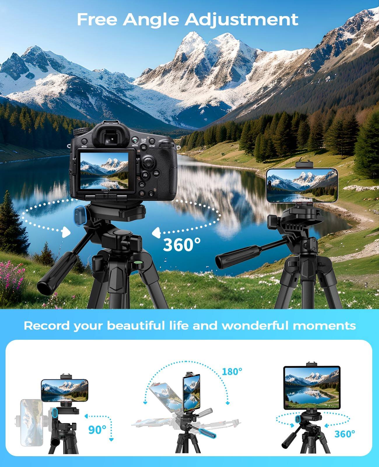 Free Angle Adjustment

Record your beautiful life and wonderful moments

360°

180°

90°

360°