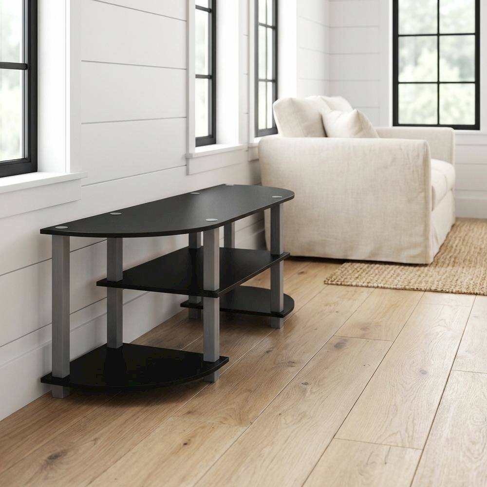 Alt View 1. FurniFact - Wide TV Stand with Black and Grey Finish, Composite Wood and PVC Tubes - Brown.