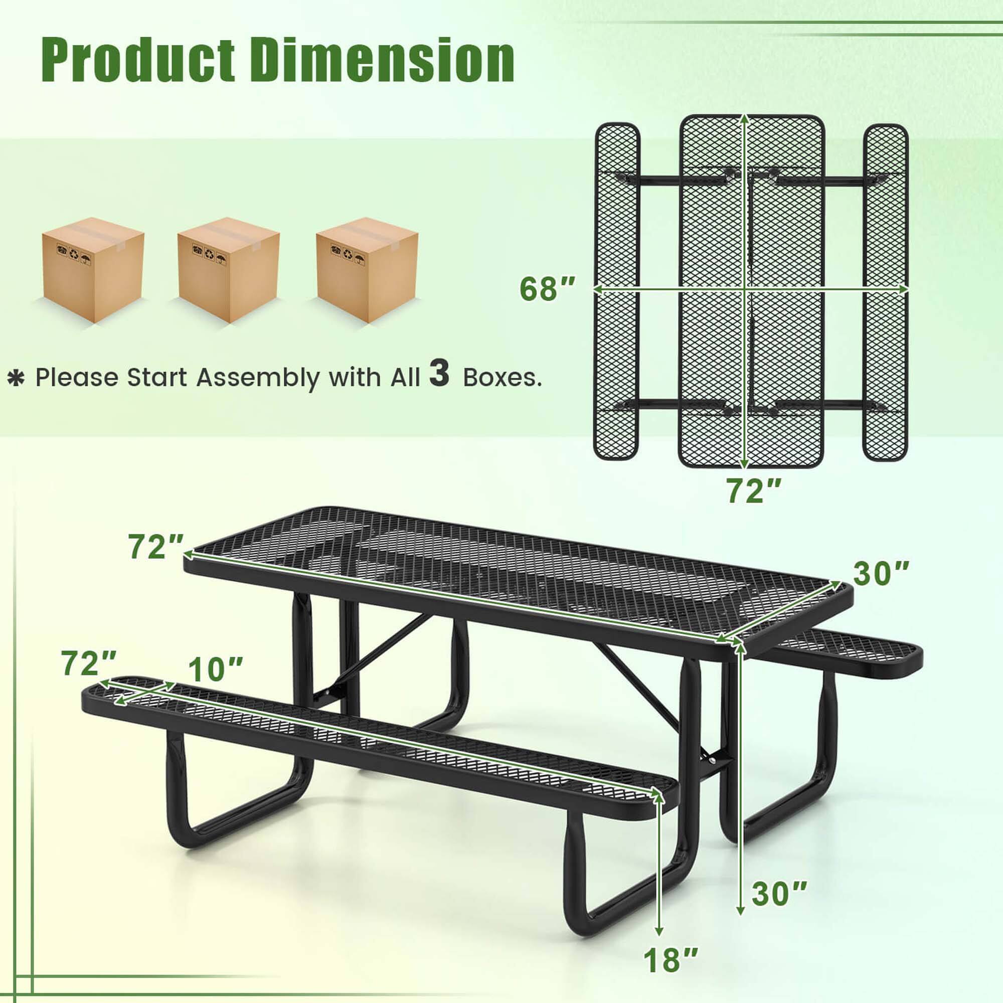 Product Dimension

* Please Start Assembly with All 3 Boxes.

72"
72"
30"
72"
10"
30"
18"