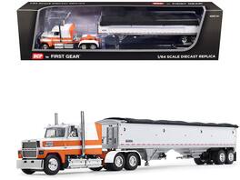 First Gear - Ford LTL 9000 60 Aerodyne Sleeper with Wilson Pacesetter Grain Trailer 1/64 & by DCP/First Gear - Orange and White
