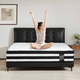 GOODSILO - 12 Inch Hybrid Pocket Spring Mattress with Memory Foam & Breathable Knitted Cover for Comfort - White+Black