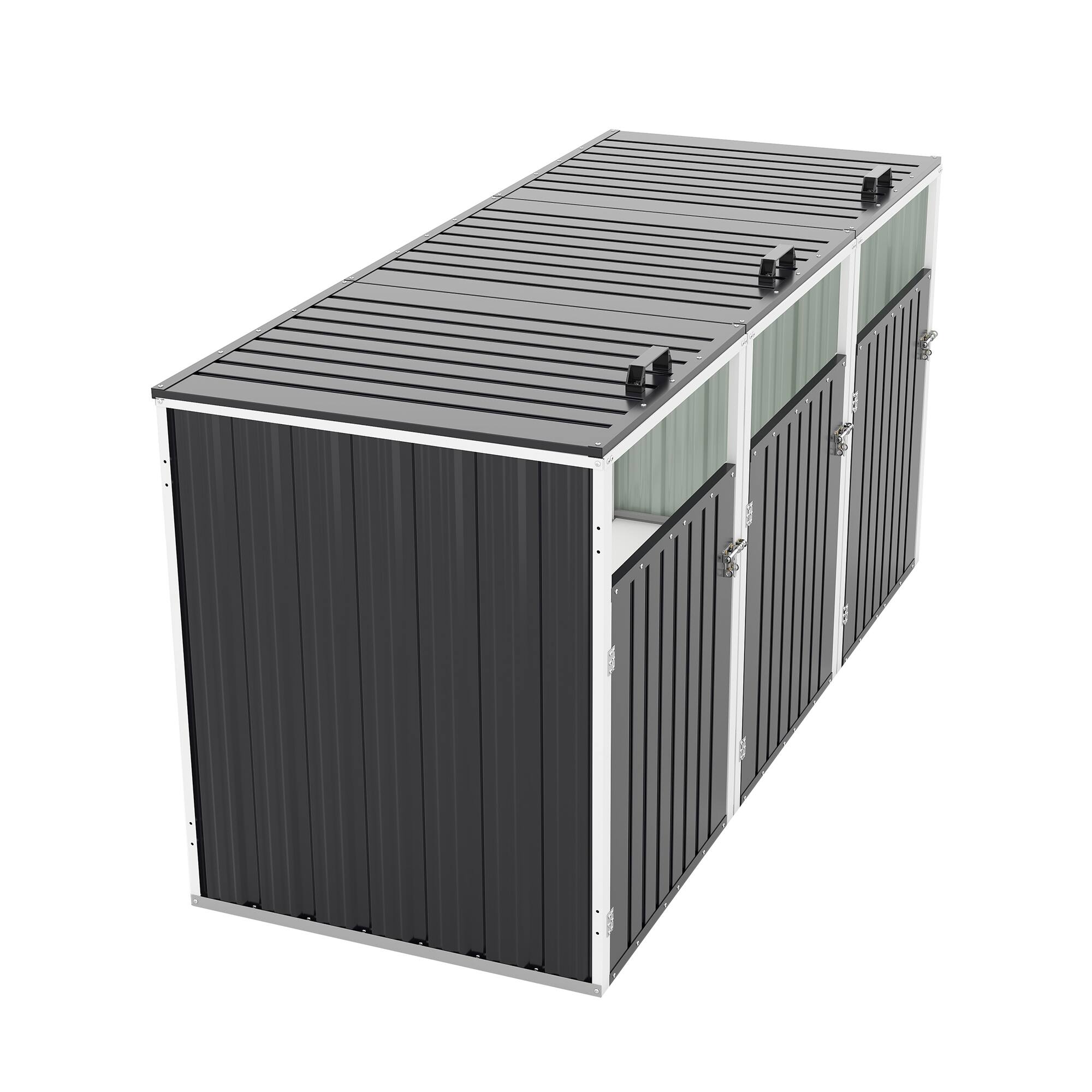 Alt View 7. Mondawe - 3 Trash Garbage Bin Shed Stores with Pneumatic Support Rod,Lockable Doors & Waterproof Lid Chain - Dark Gray.