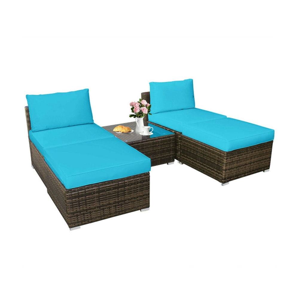 Left. Pefilos - 5 Pieces Patio Rattan Furniture Set with Cushioned Armless Sofa, Weather-Resistant PE Rattan Sofa Set with Detachable - Blue.