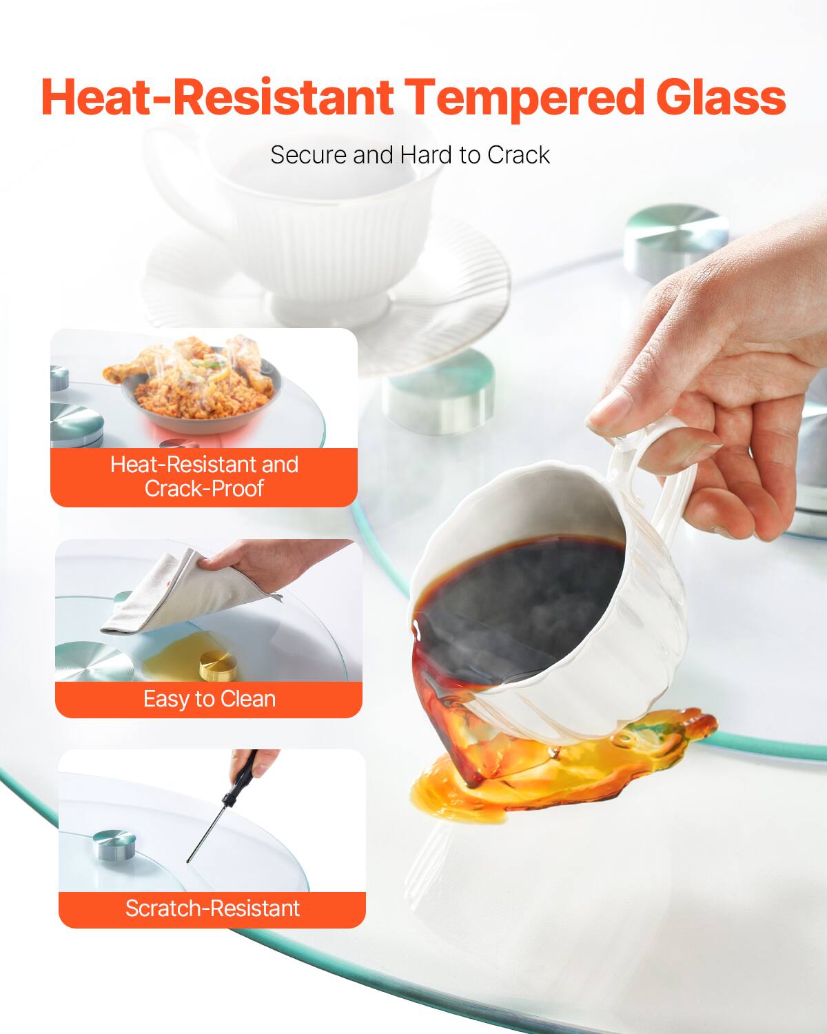 Heat-Resistant Tempered Glass  
Secure and Hard to Crack  

Heat-Resistant and Crack-Proof  
Easy to Clean  
Scratch-Resistant