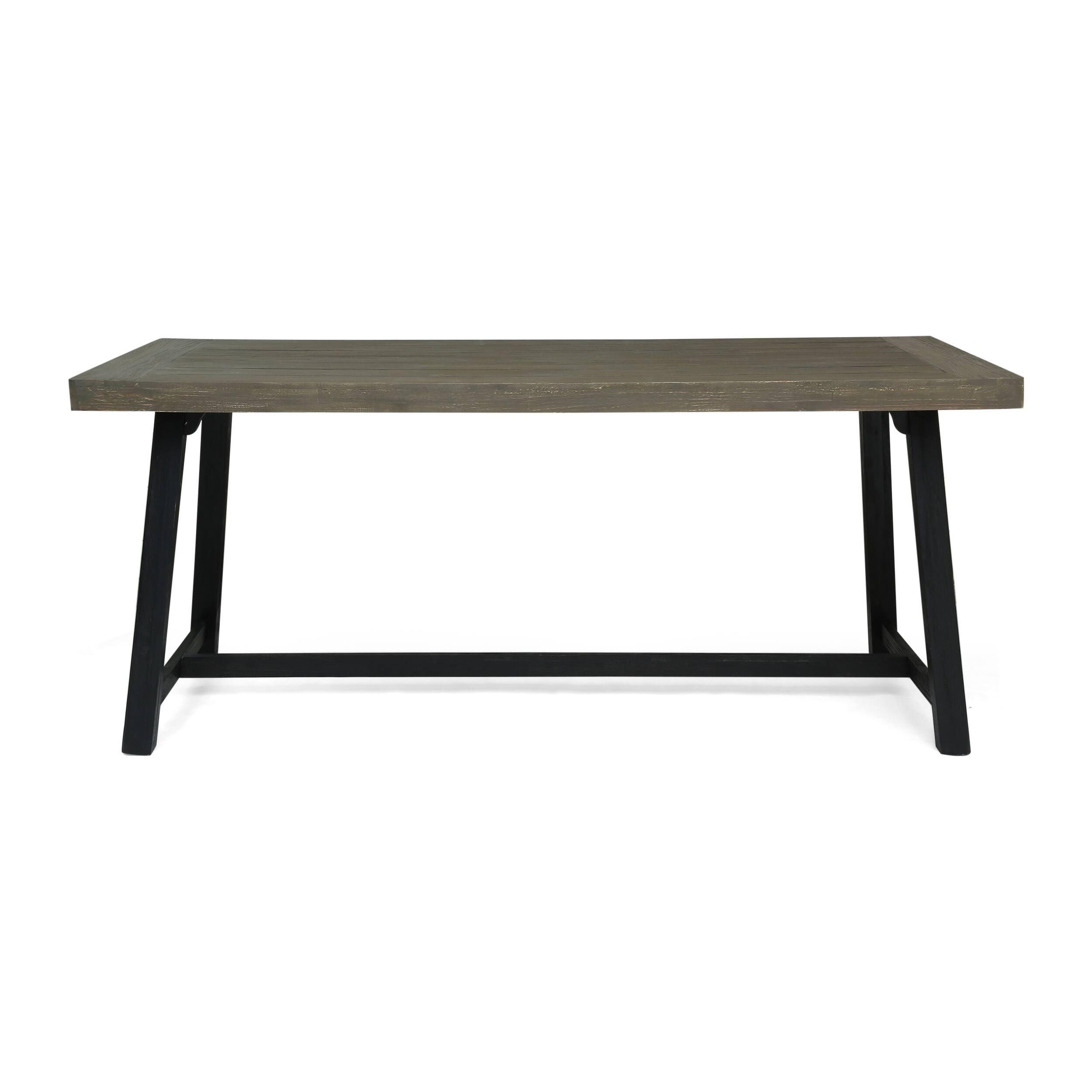 Left. APRILSOUL - Outdoor Acacia Wood Dining Table Sandblast Gray Finish Black - Grey,Black.