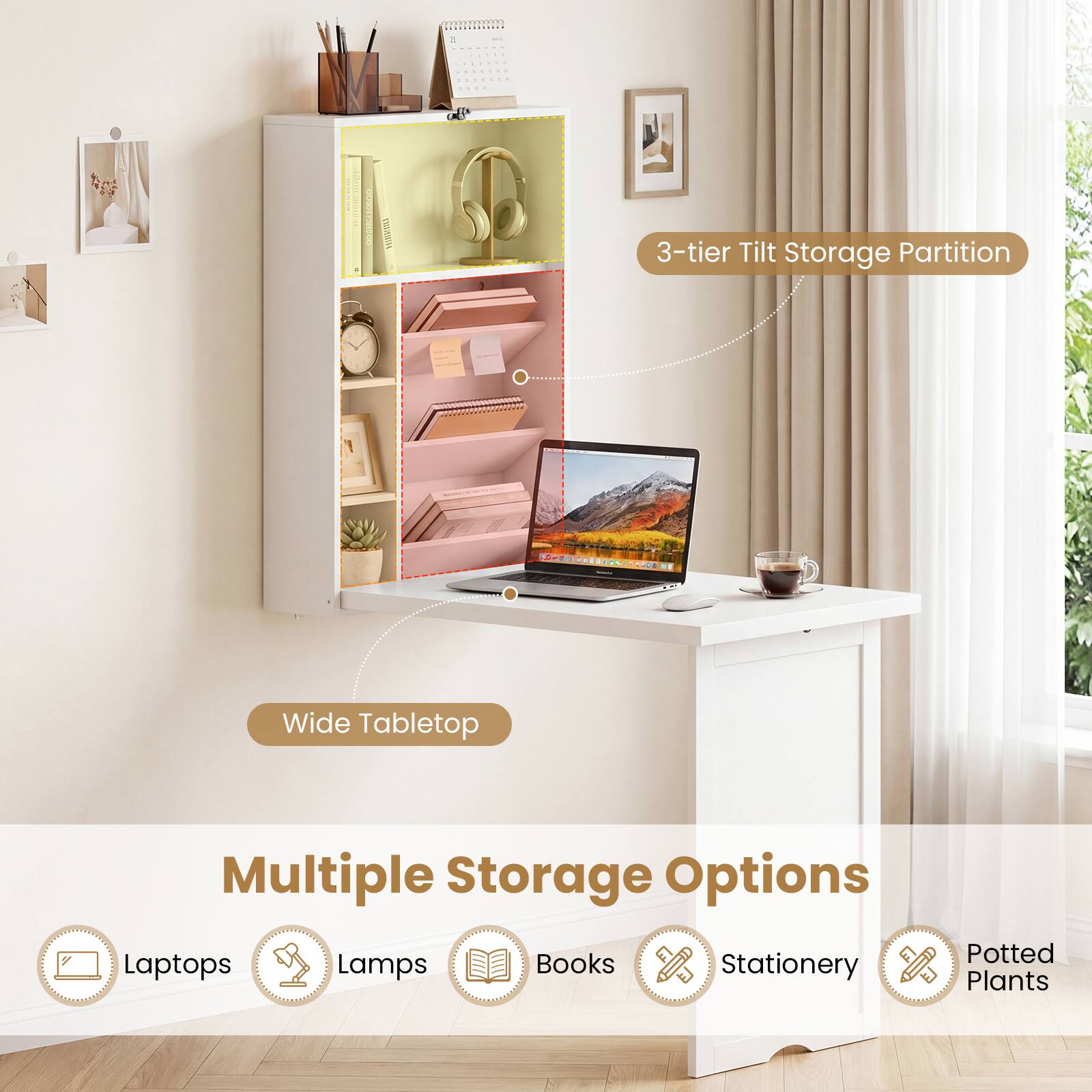 - 2 d d d Haro 3-tier Tilt Storage Partition - | Wide Tabletop Multiple Storage Options Books Potted Laptops Lamps Stationery D Plants