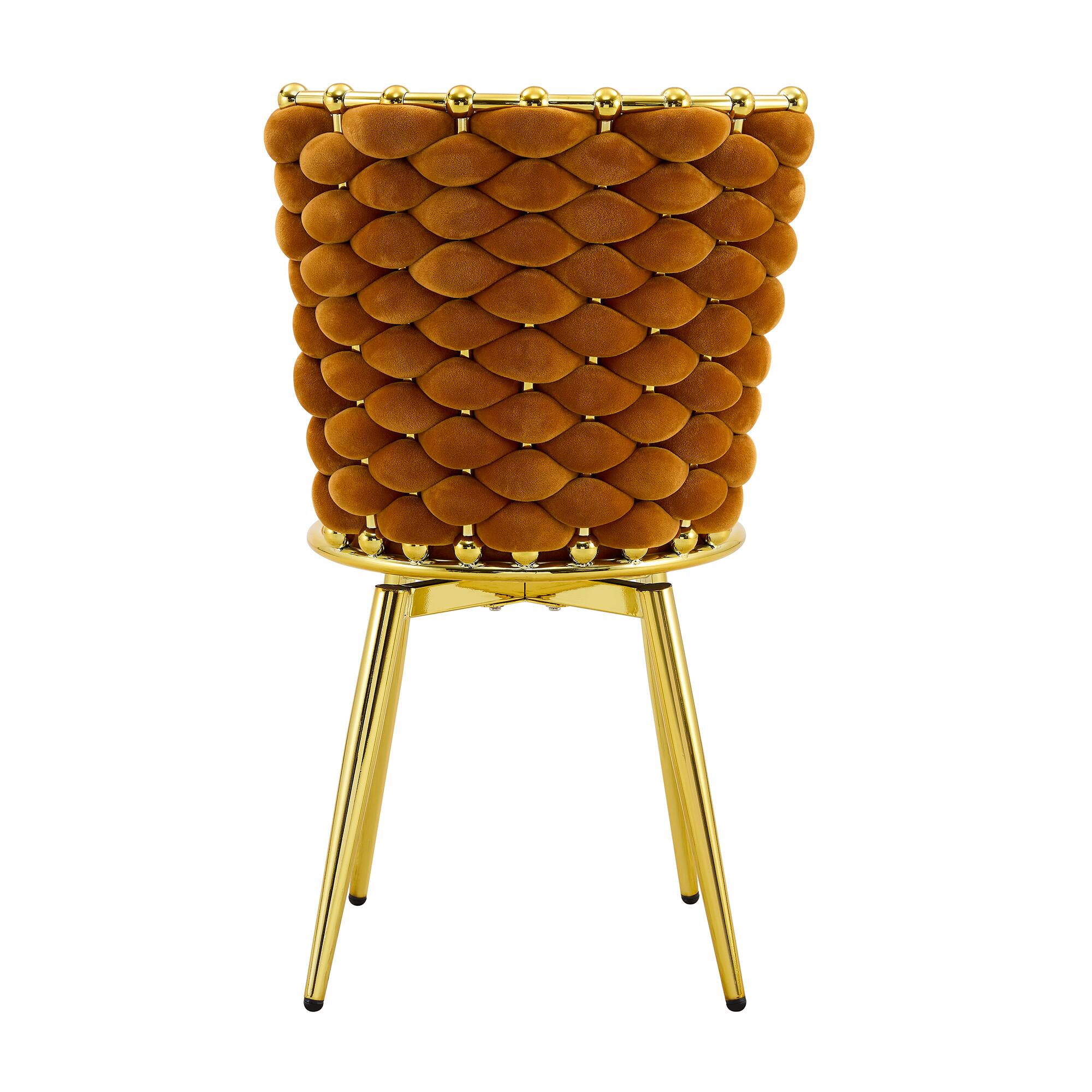 Alt View 10. Loheer - Loheer Velvet Dining Chairs Set of 2 Orange Woven Back Cushioned Accent Chairs with Gold Metal Legs 1.75 ft - Gold,Orange.