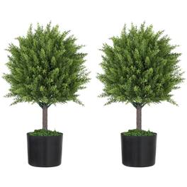 Homcom - Artificial Plants Set of 2 Decorative Cedar Topiary Trees in Pots, Fake Plants for Home Indoor Outdoor Front Porch - Green