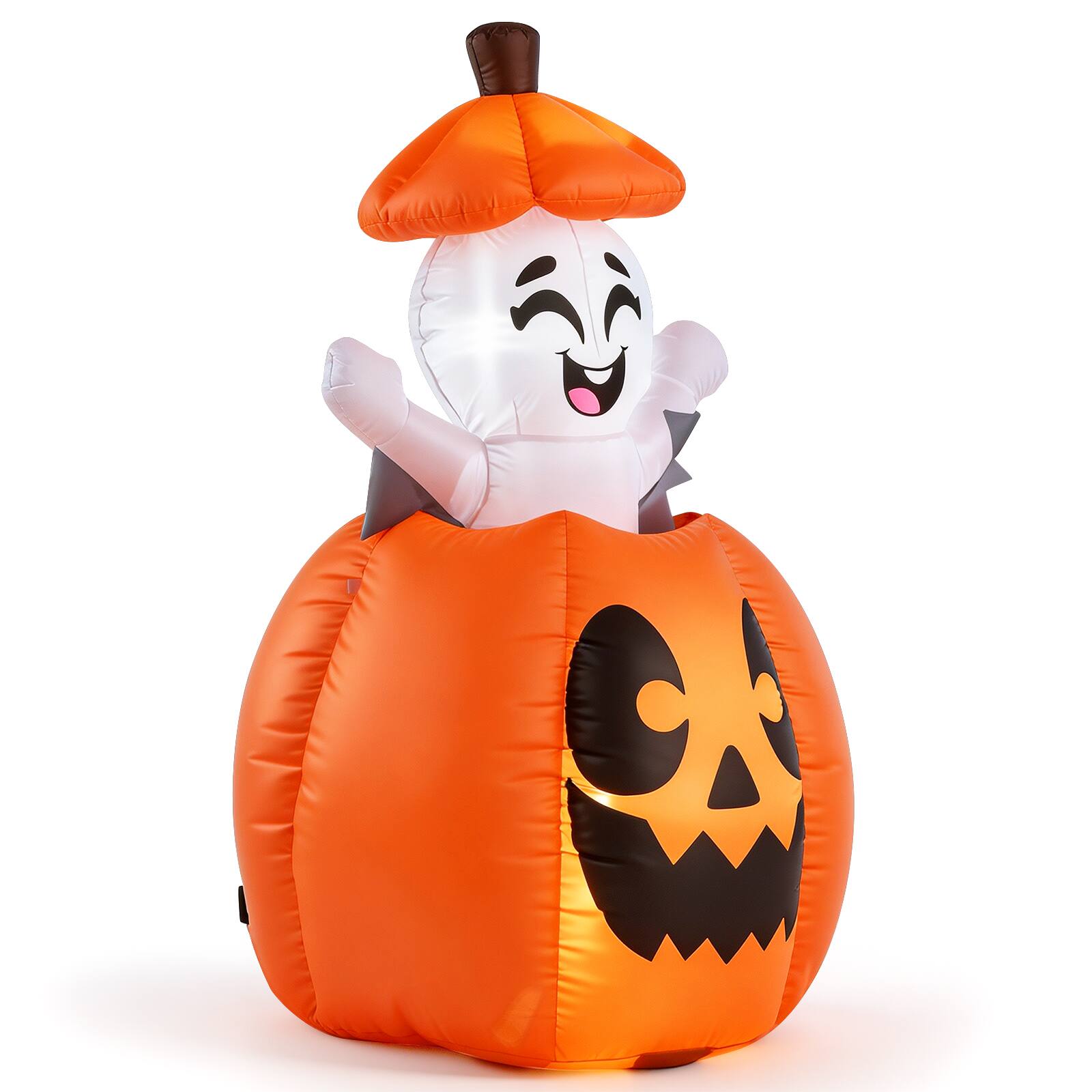 Alt View 1. Costway - Costway 5 FT Animated Halloween Inflatable Pumpkin & Rising Ghost with Built-in LED Lights - Orange + White.